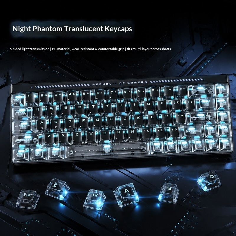 Pc Gaming White - Touches de clavier rétroéclairées transparentes, hauteur