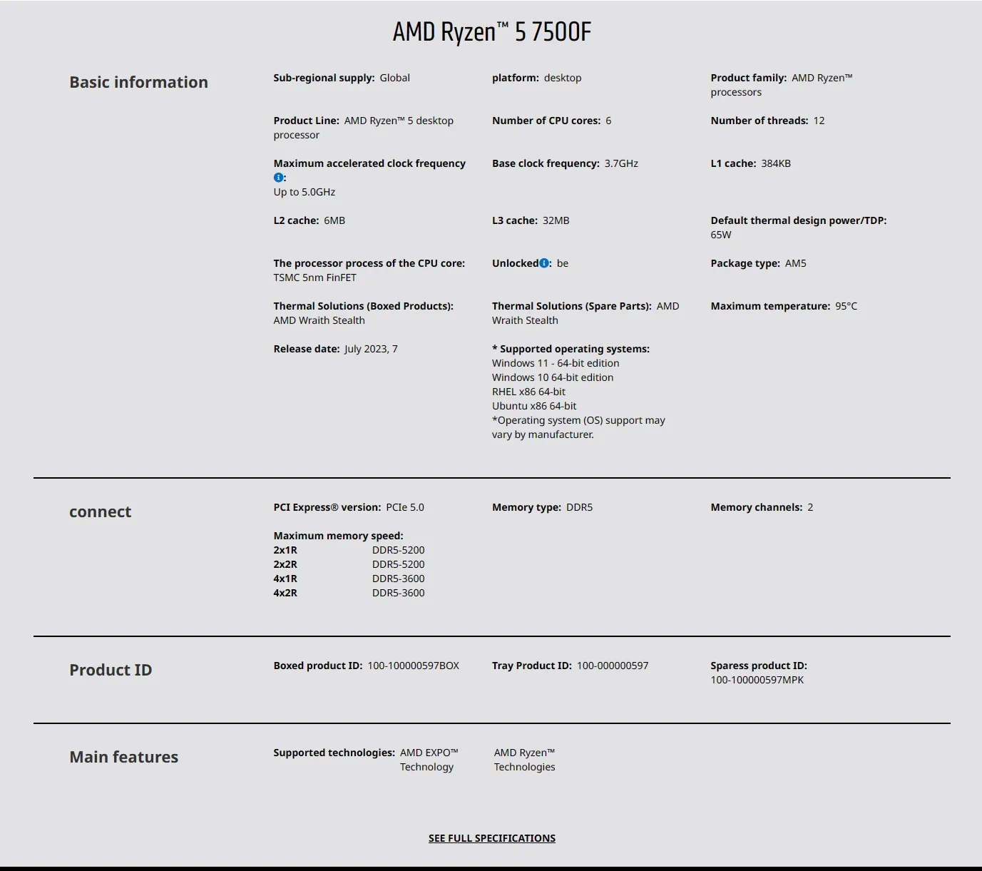 Processeur AMD Ryzen 5 7500F 3 - Pc Gaming Ryzen 5 avis et prix